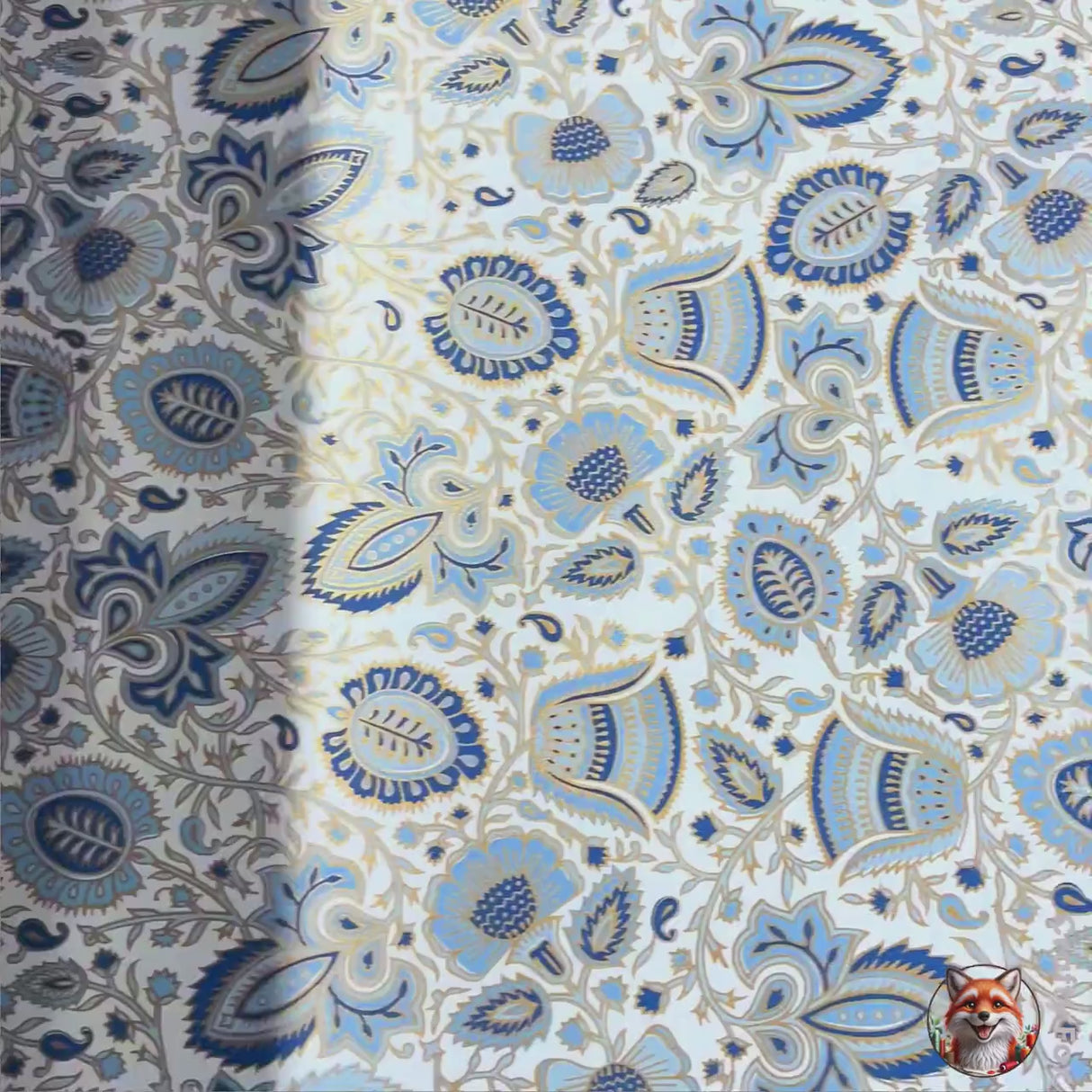 Bellflower Blue & Gold Foil Gift Wrapping Paper 80gsm - 60cm Wide