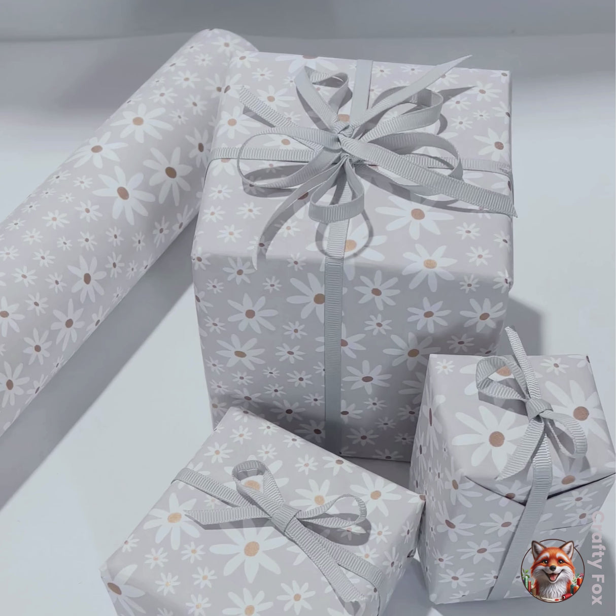 Daisy Grey Flora Gift Wrapping Paper – 80gsm, 60cm Wide