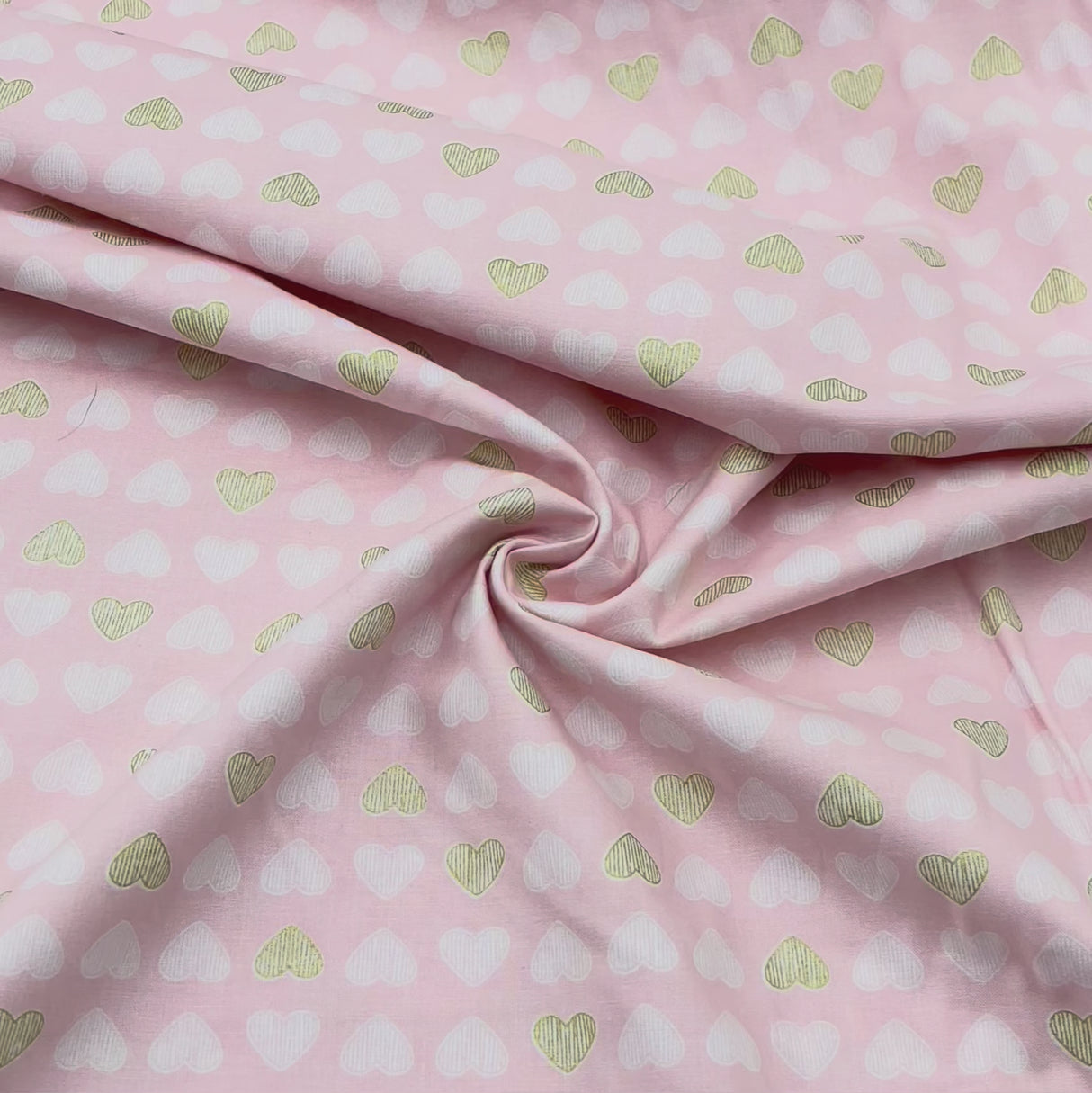 Heart of Gold, Blossom Pink fabric, Gold metallic Hearts by Michael Miller Fabrics