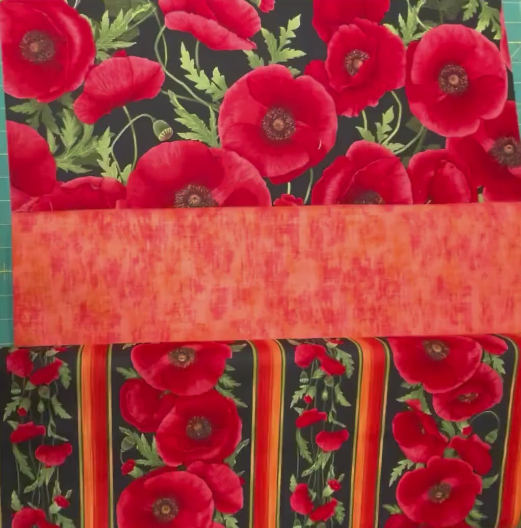 Floral Fabric ANZAC Poppies border Fabric by Timeless Treasures Fabric C5836