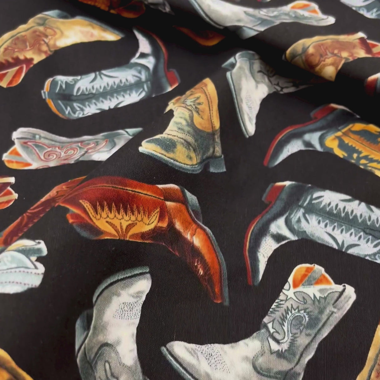 Cowboy Boots Black Fabric, Cotton Quilting Fabric, Timeless Treasures TT-C6307.Black