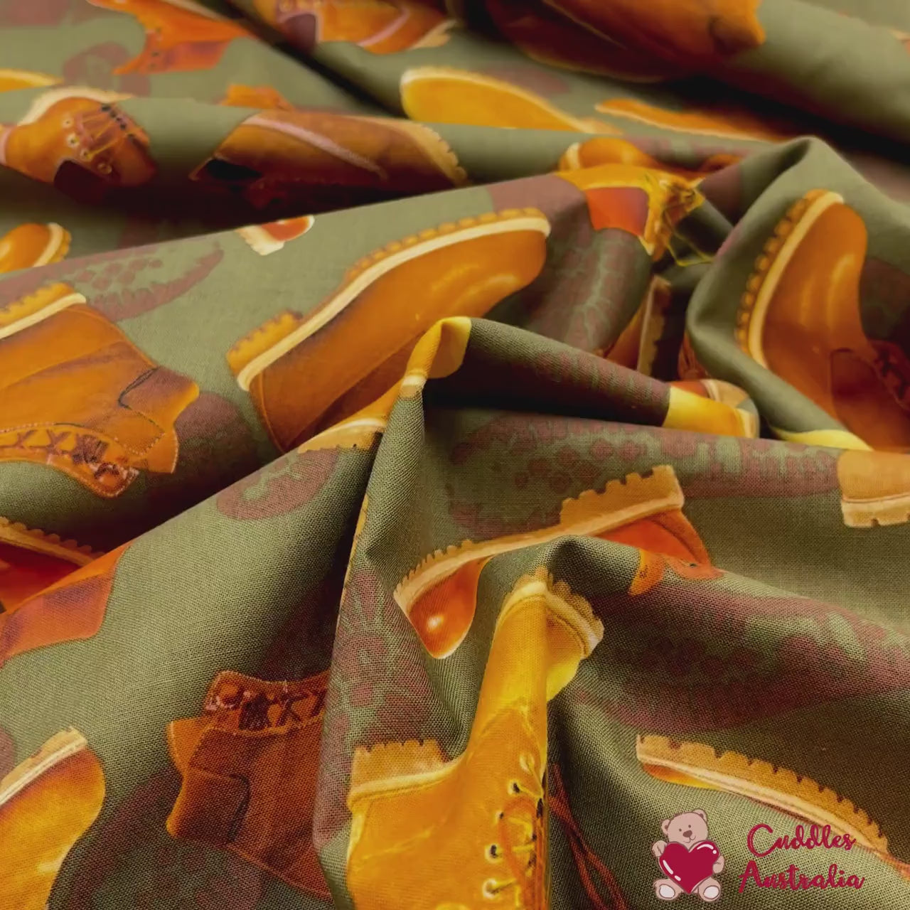 Man Cave Boots in Khaki, Cotton Quilting Fabric, Work boots, Benartex BT05830.49
