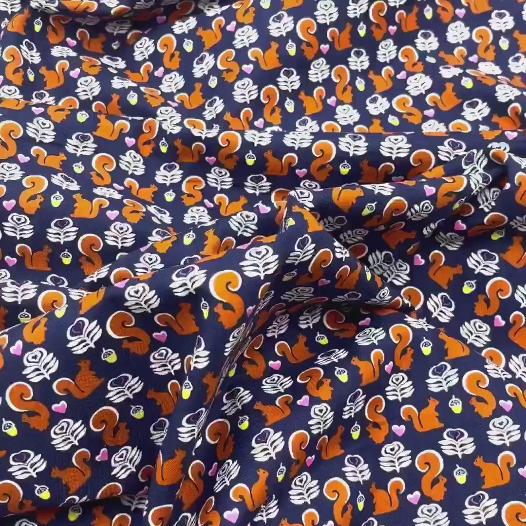 Squirrel Quilting fabric, pink hearts, Navy, Animal fabric, Crafts, Michael Miller CX-6572