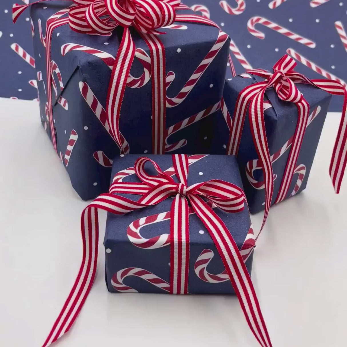 Ribbon Grosgrain, Red White Stripe double sided Red, Navy, Candy Cane Stripe, Gift wrapping, Christmas Decorations