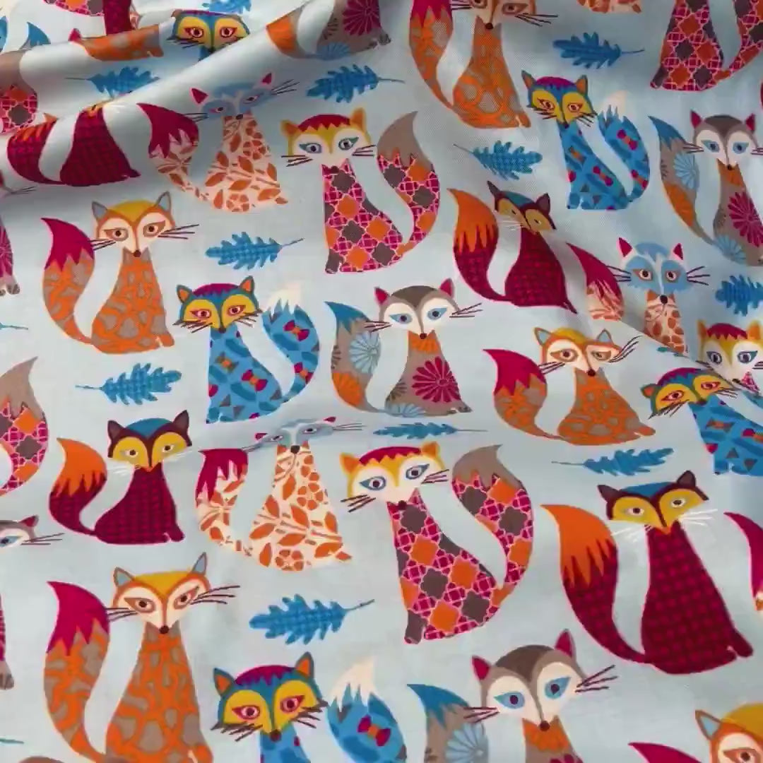 Fox Fabric Blue Orange Red Animal Quilting fabric Fun Timeless Treasure TT-C3804-Blue