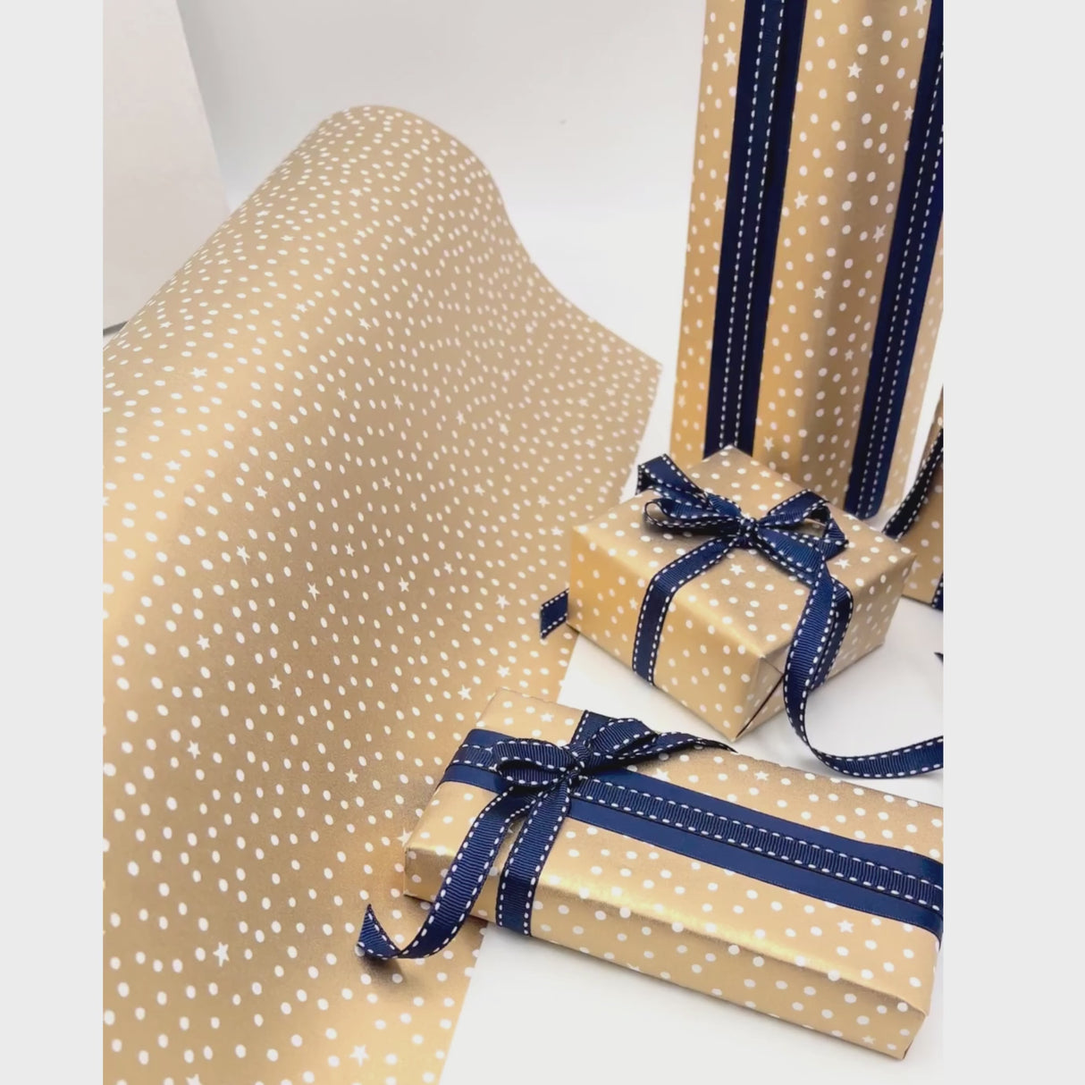 Starry Night Gold Gift Wrapping Paper – 80gsm, 60cm Wide | Festive Christmas Wrap