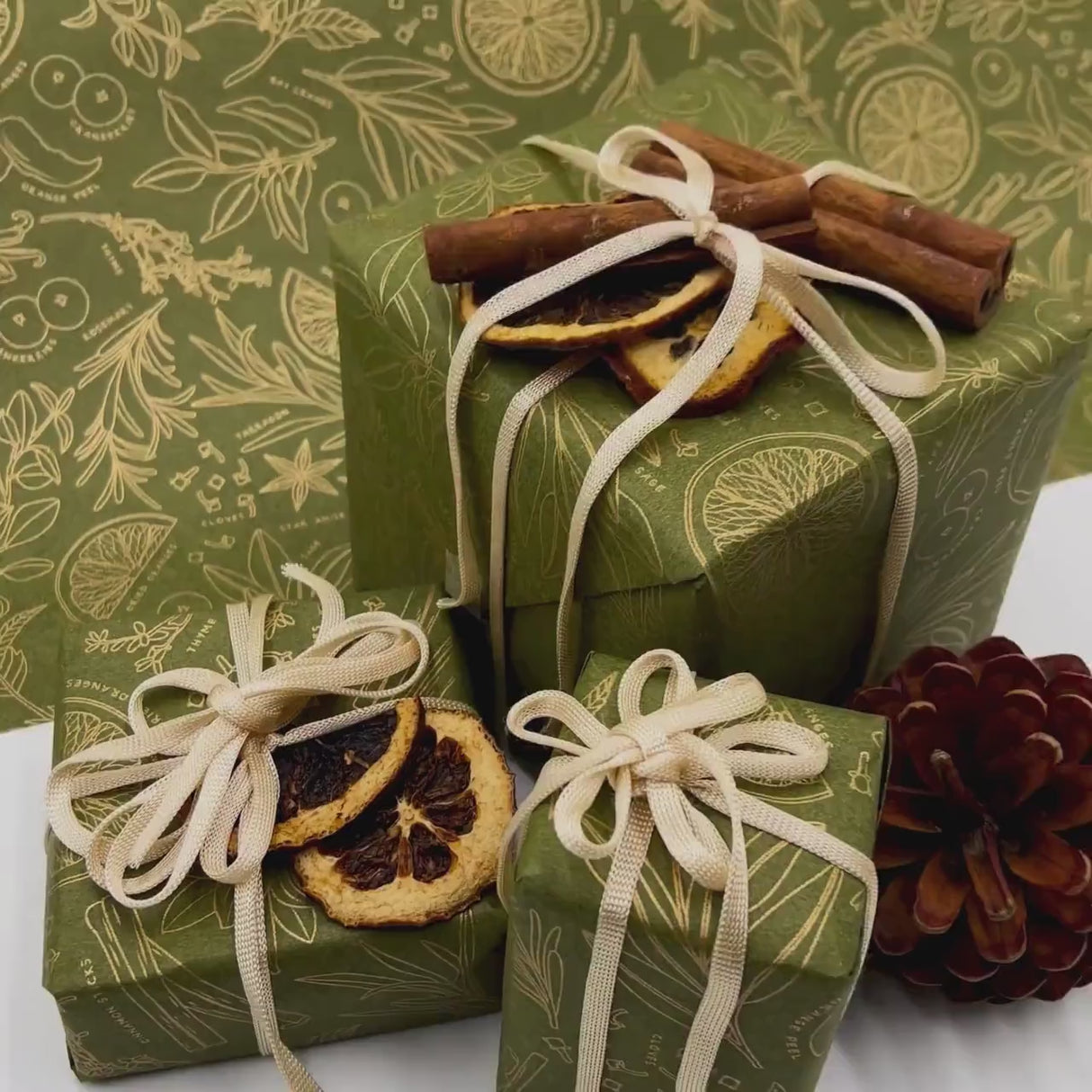 Sugar and Spice Olive Gold Gift Wrapping Paper – Festive Eco-Friendly Christmas Wrap