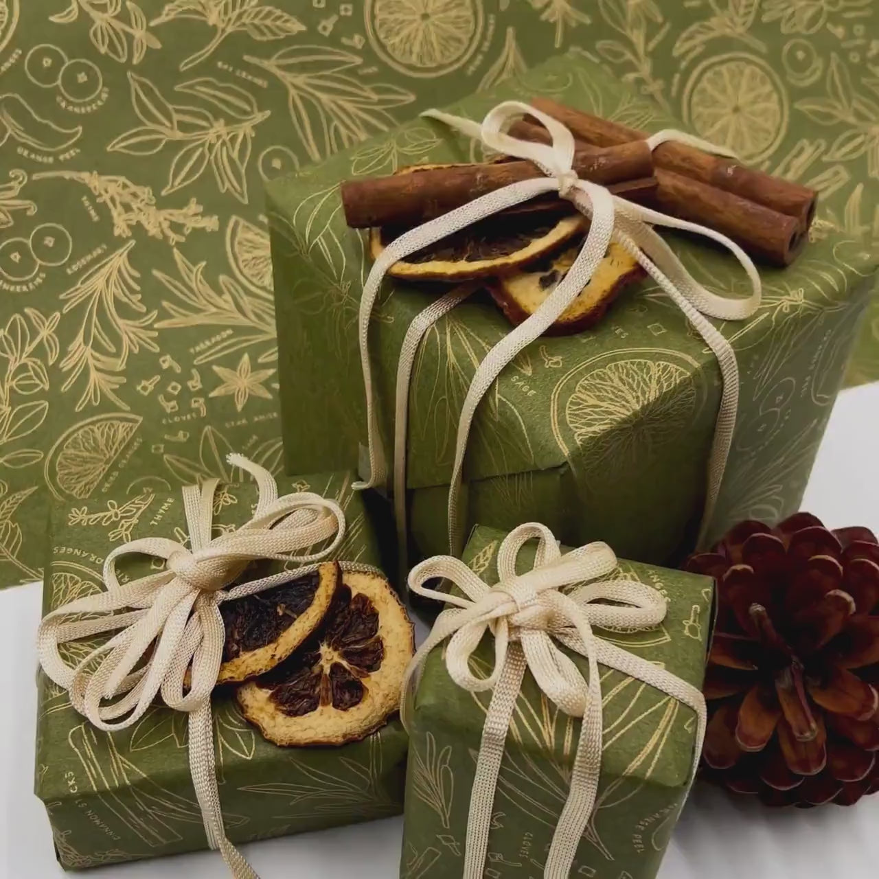 Sugar and Spice Olive Gold Gift Wrapping Paper – Festive Eco-Friendly Christmas Wrap