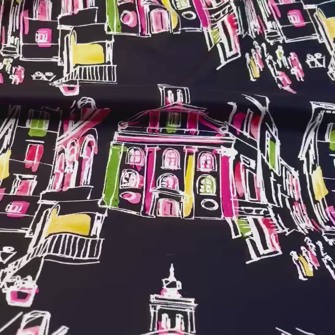 Pink Houses, On the Town fabric Black Quilting 100%Cotton Michael Miller fabric CX-6901-Black