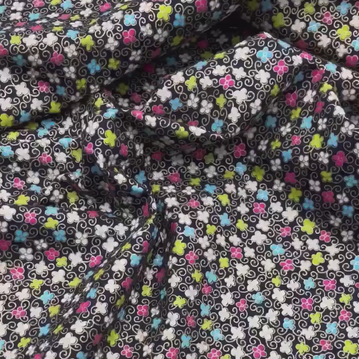 Floral Japanese fabric, Sakura, Petite small multi flowers by Benartex BT-6283.12Black