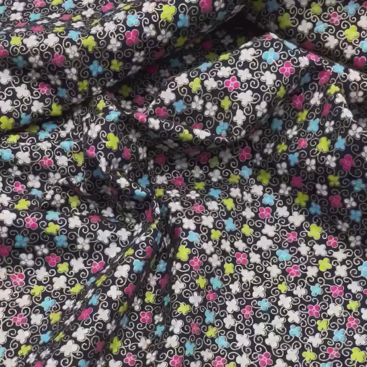 Floral Japanese fabric, Sakura, Petite small multi flowers by Benartex BT-6283.12Black