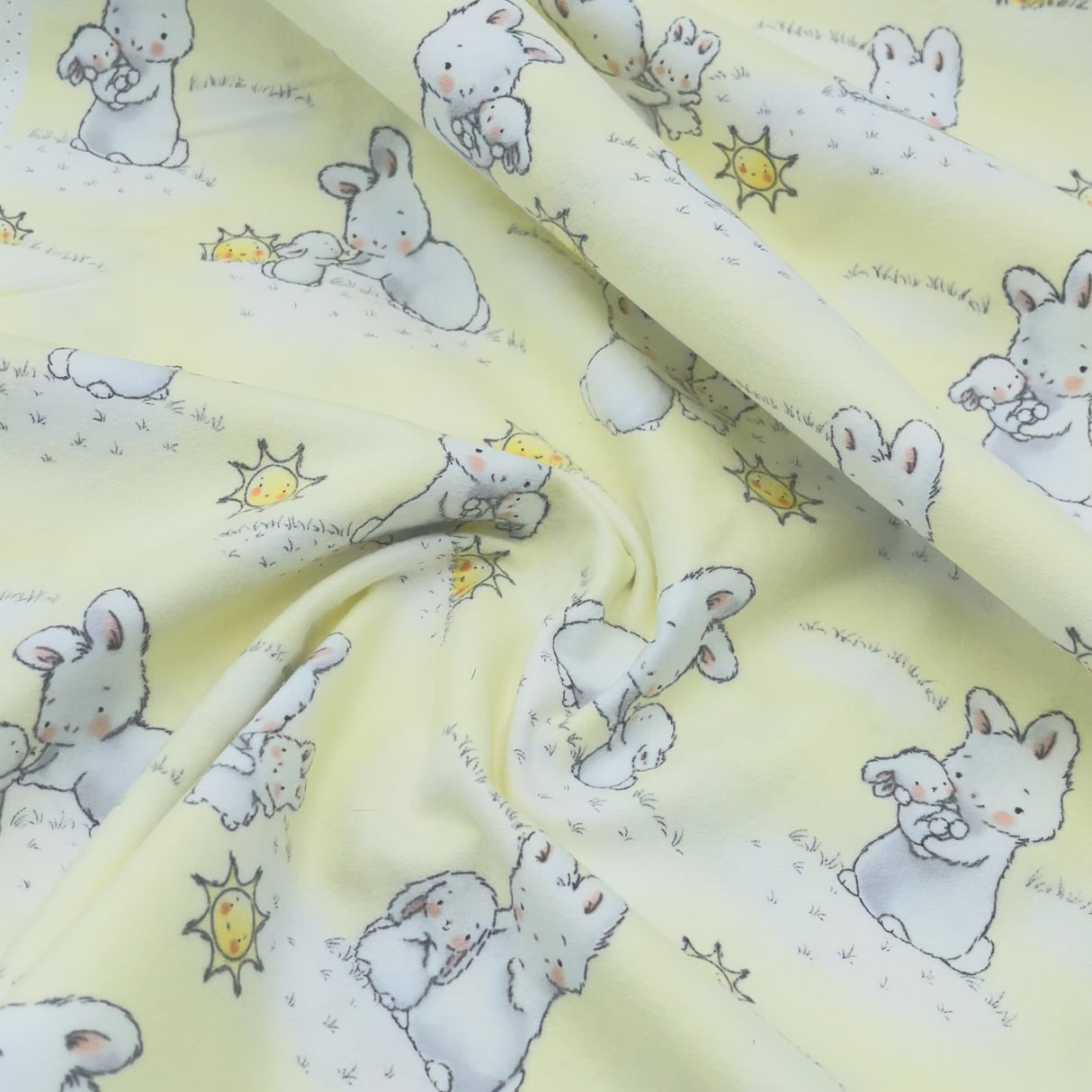 Bunnies Little Ones with Sunshine - Timeless Treasures - Cotton Flannel Fabric - End of Bolt