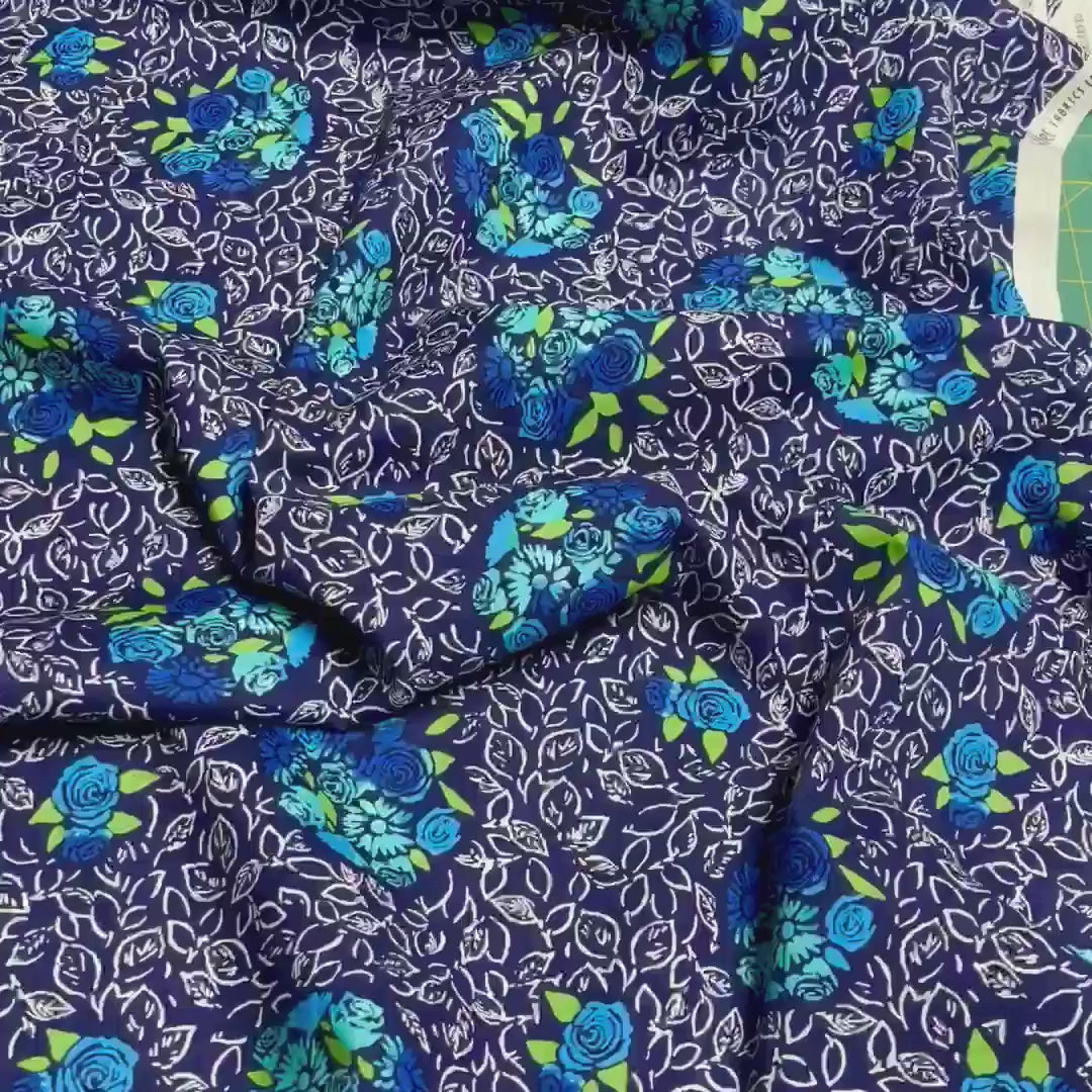 Blue Floral Navy Fabric Roses Nosegay Bouquet Quilting 100% Cotton fabric 50cm by Michael Miller Fabrics CX6902-Blue