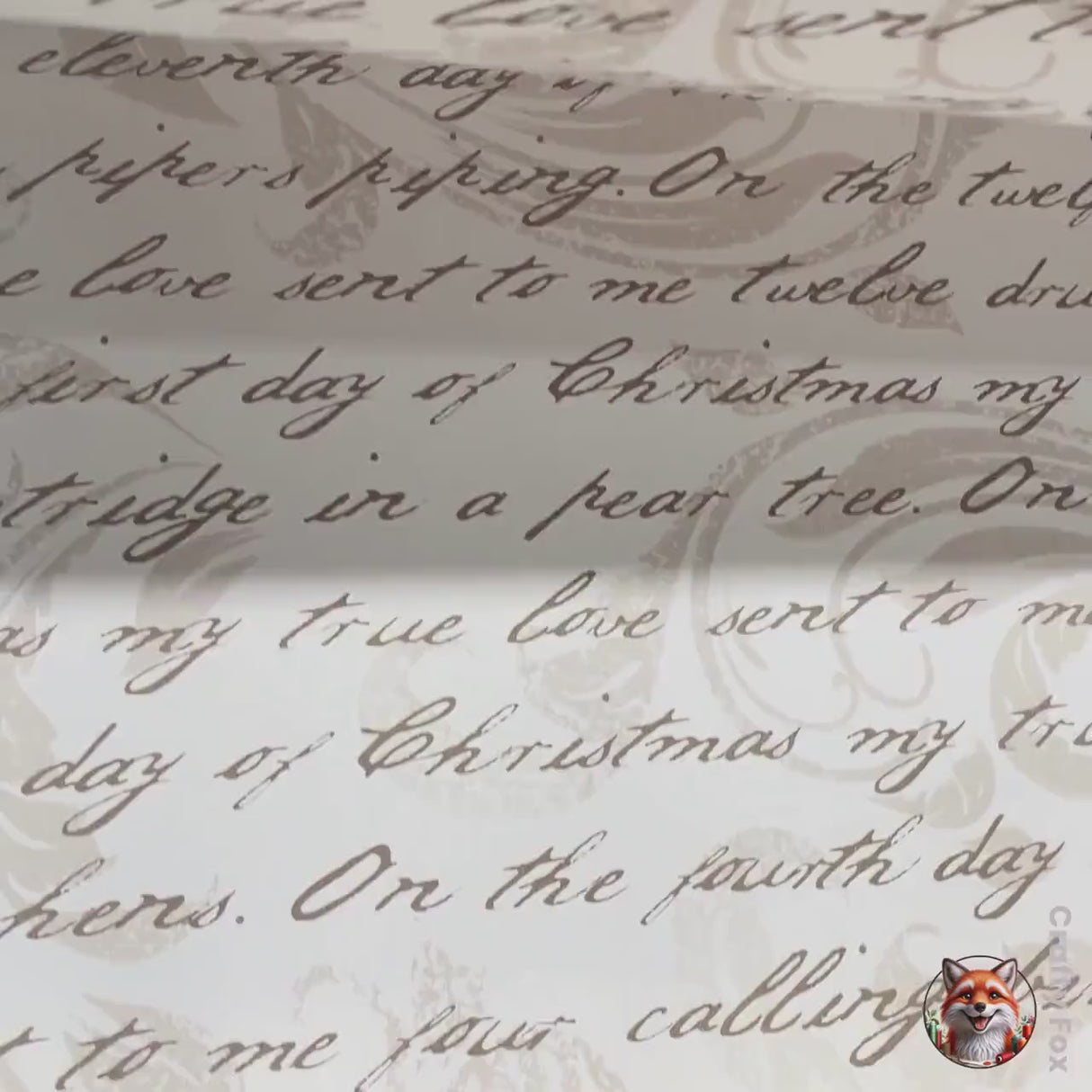 Christmas Words, 12 Days of Christmas, Fawn Gift Wrapping Paper - 60cm Wide