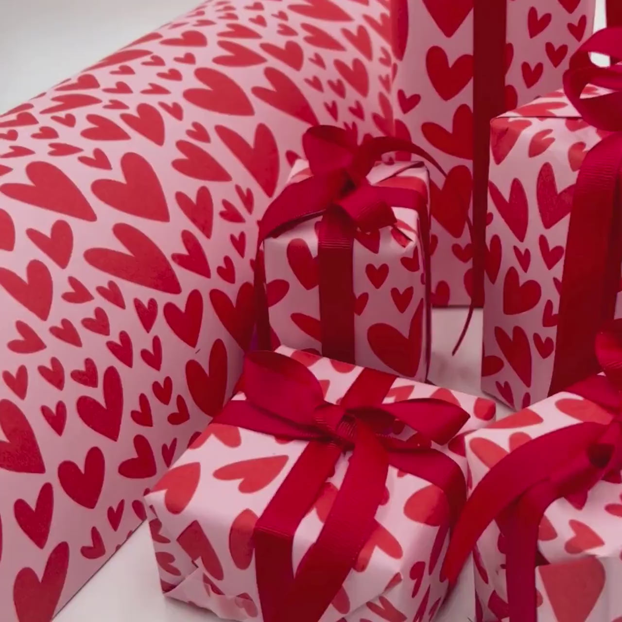 Hearts Red Pink Valentines Day Wrapping Paper 60cm Wide, Eco-Friendly, 80gsm