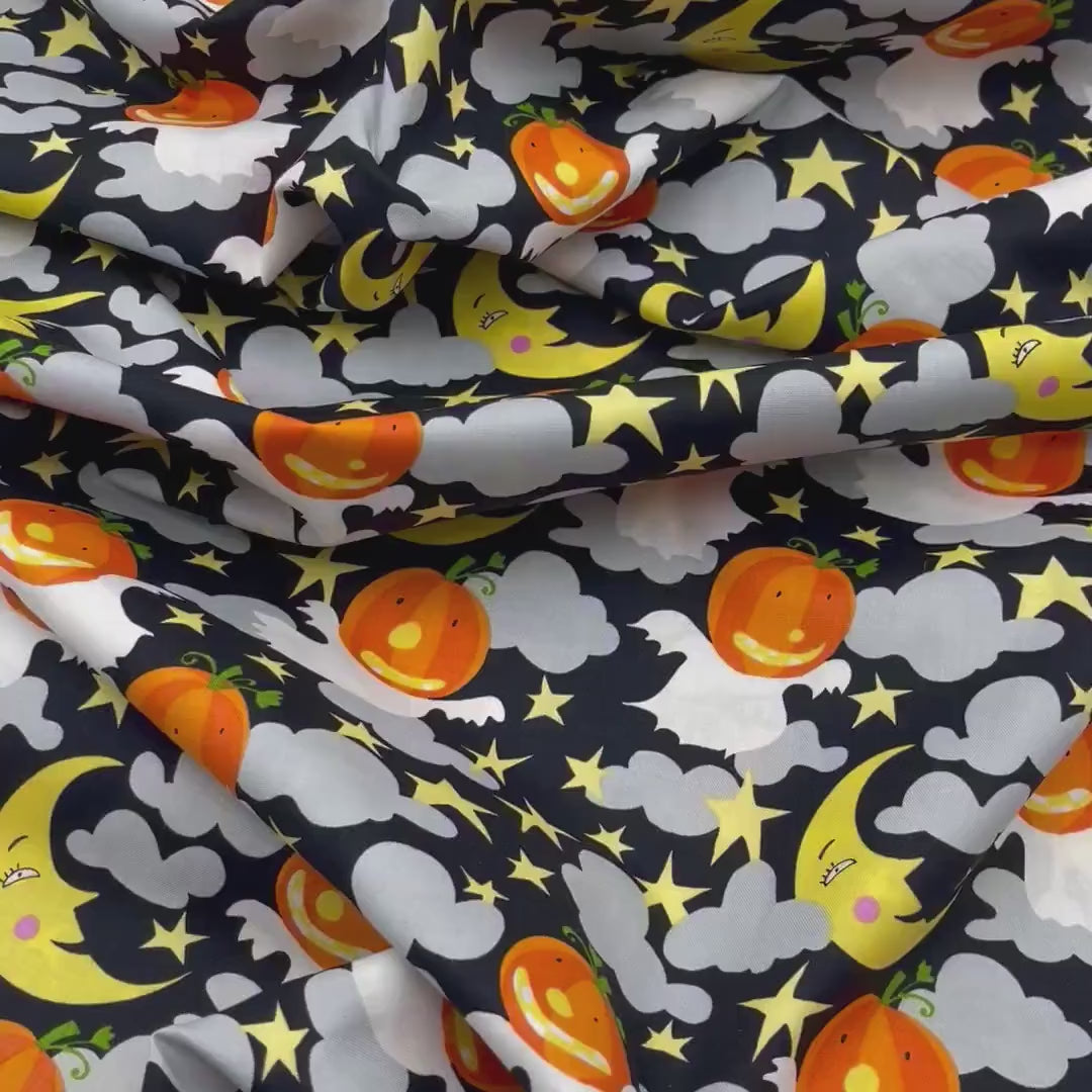 Pumpkin fabric Moon, Stars, Ghosts, Orange by David Walker Cotton, Quilting fabric FSDW104.0GHOU