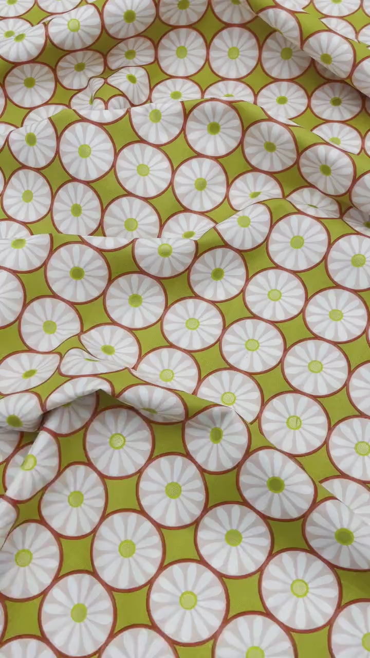 Daisy fabric tile, Pink Gold metallic accents floral Geometric Michael Miller MD7127Gold