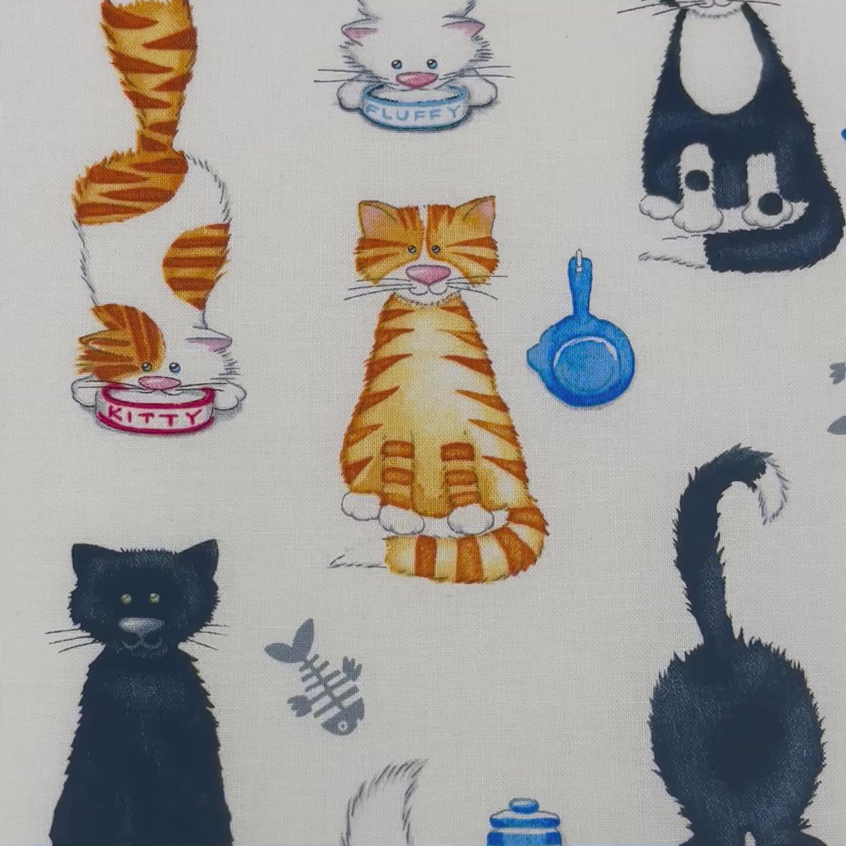Cats Meow Fabric – Stacked Cats on White, 100% Cotton, Henry Glass HG1141.11