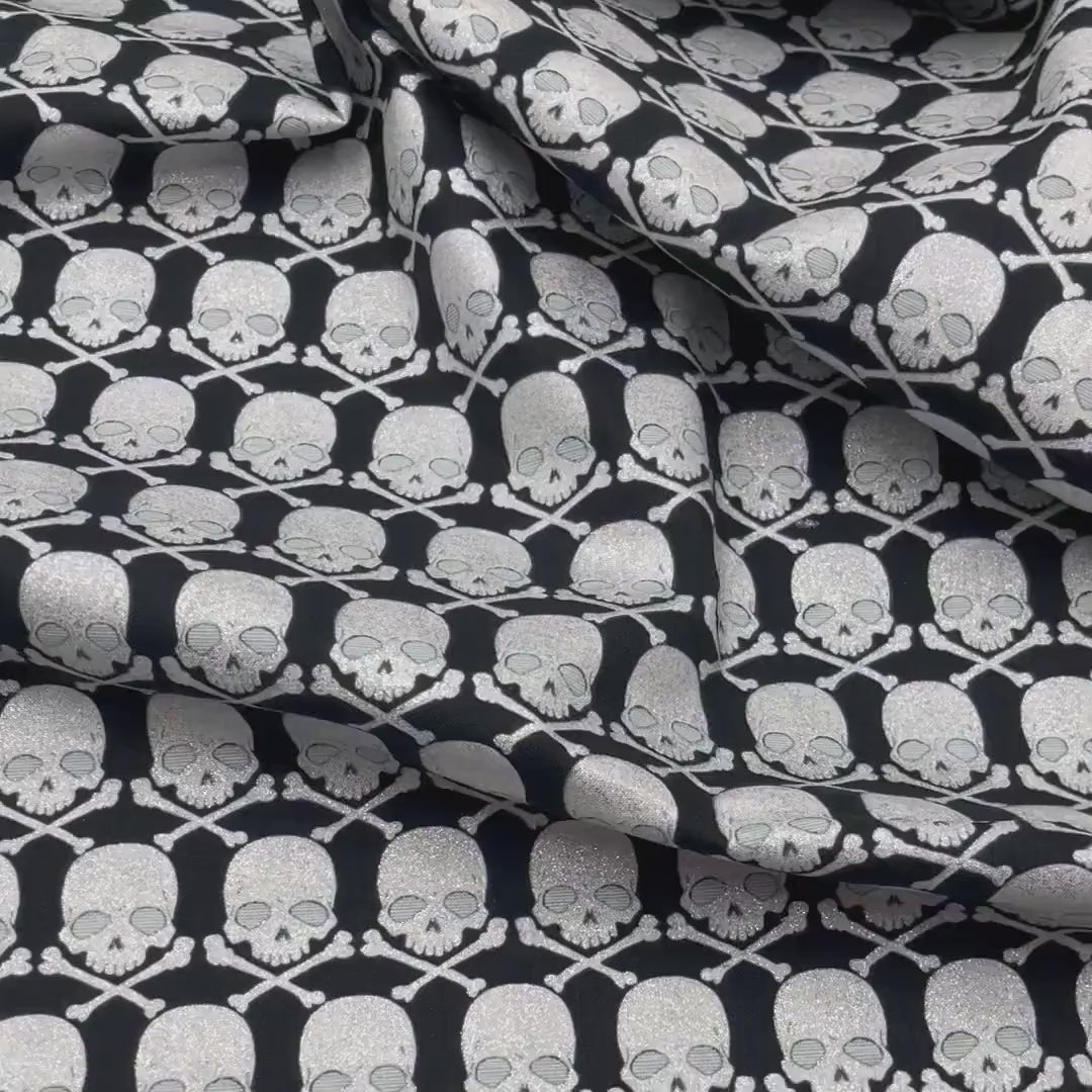 Skulls metallic fabric Black Silver metallic Halloween Cotton Quilting fabric Gothic Glam Fabric Benartex BT-CM4937G-12