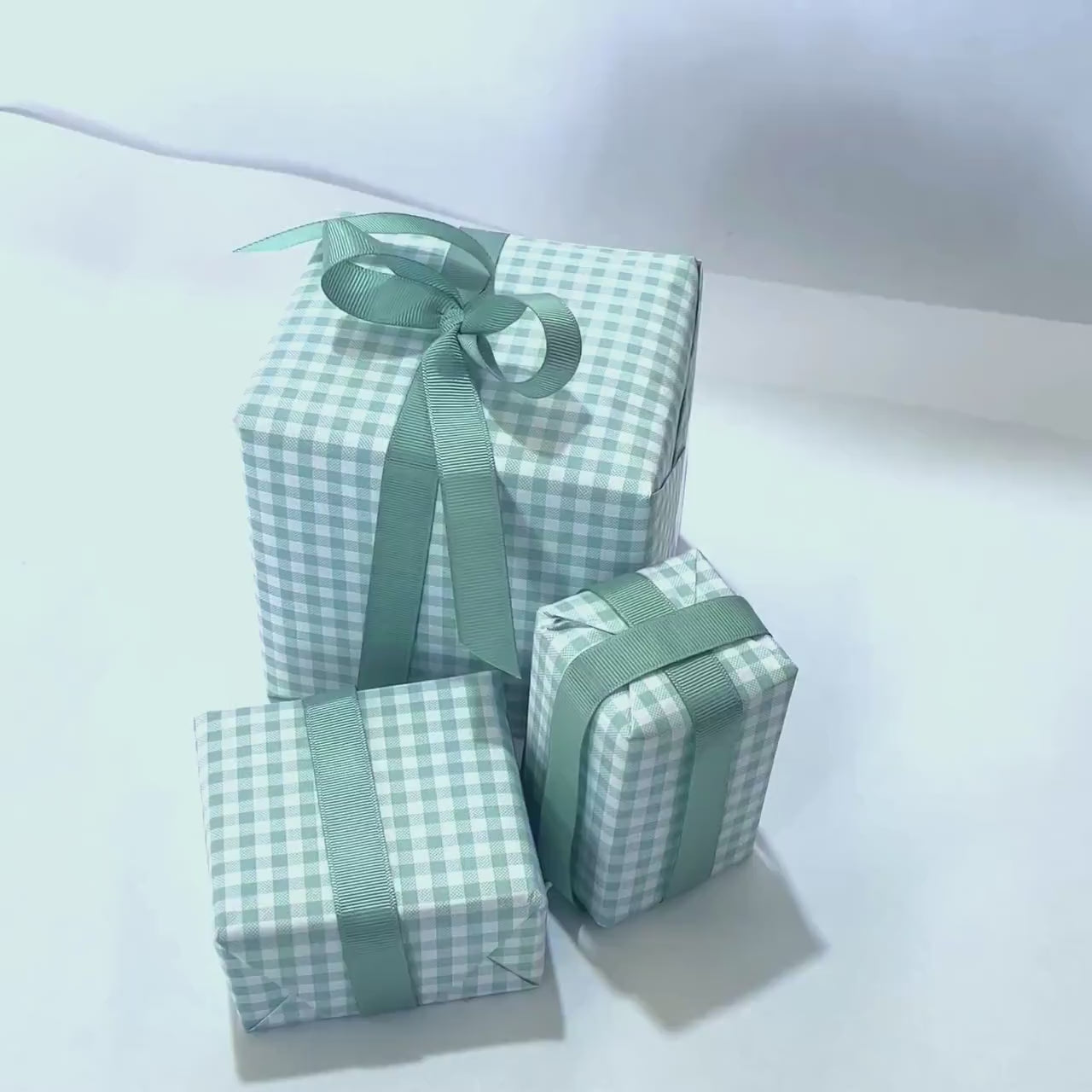 Gingham Seafoam Gift Wrapping Paper 80gsm - Eco-Friendly 60cm Wide