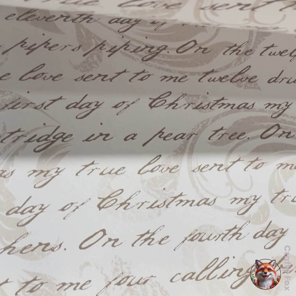 Christmas Words, 12 Days of Christmas, Fawn Gift Wrapping Paper – 60cm Wide