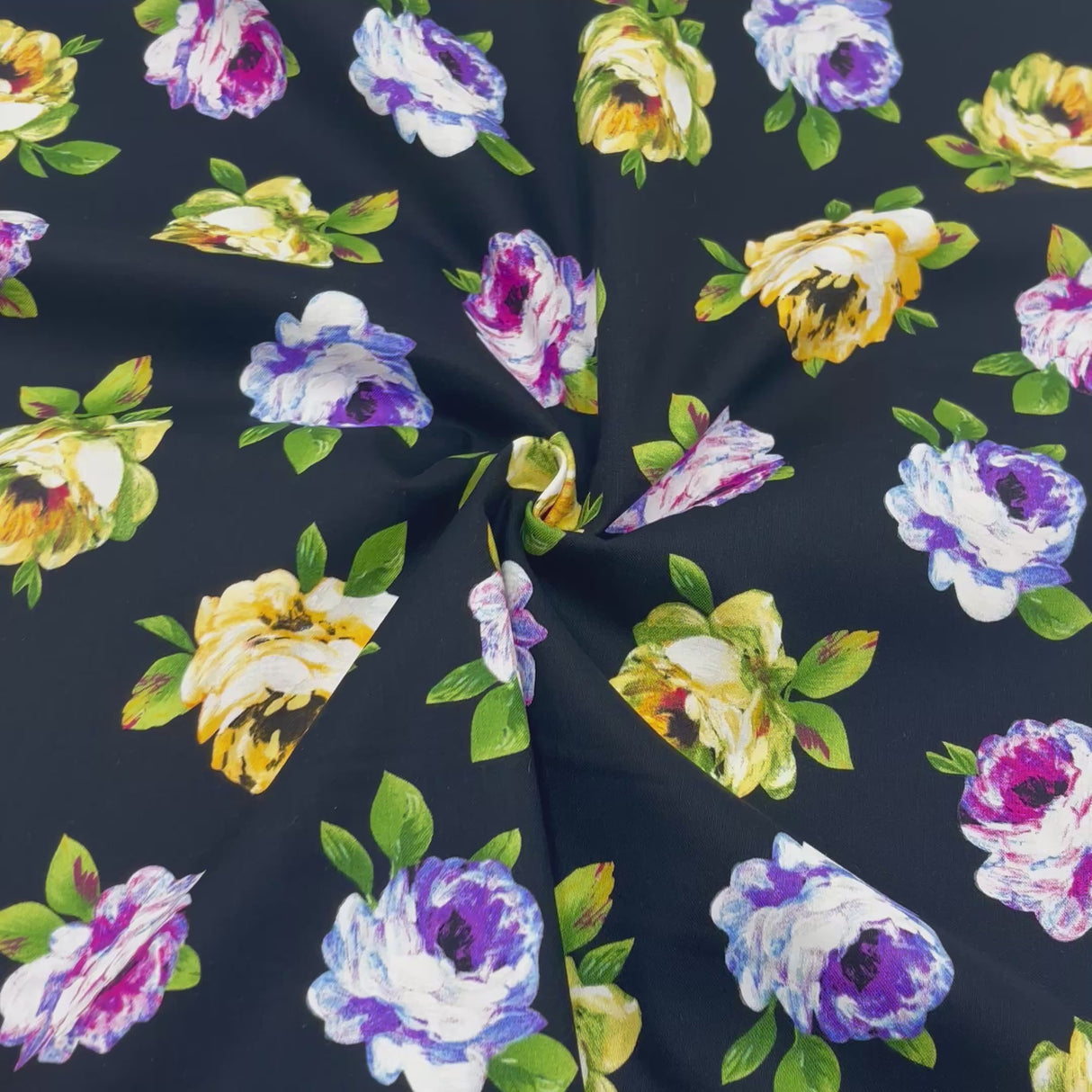 Rosa Floral – Perfect Painterly Blooms Cotton Quilting Fabric by Michael Miller MM-CX6887.Black