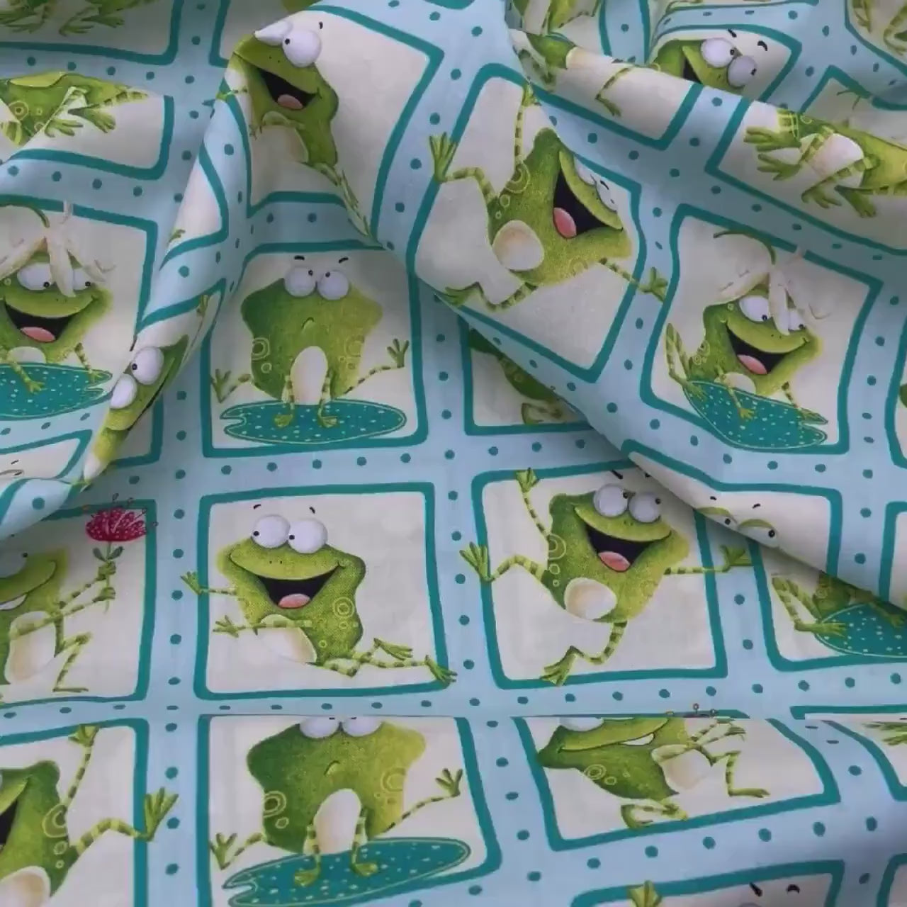 Frogland Friends, Animal Quilting fabric, Amphibians, green frogs fabric HG1061.16(55cm)