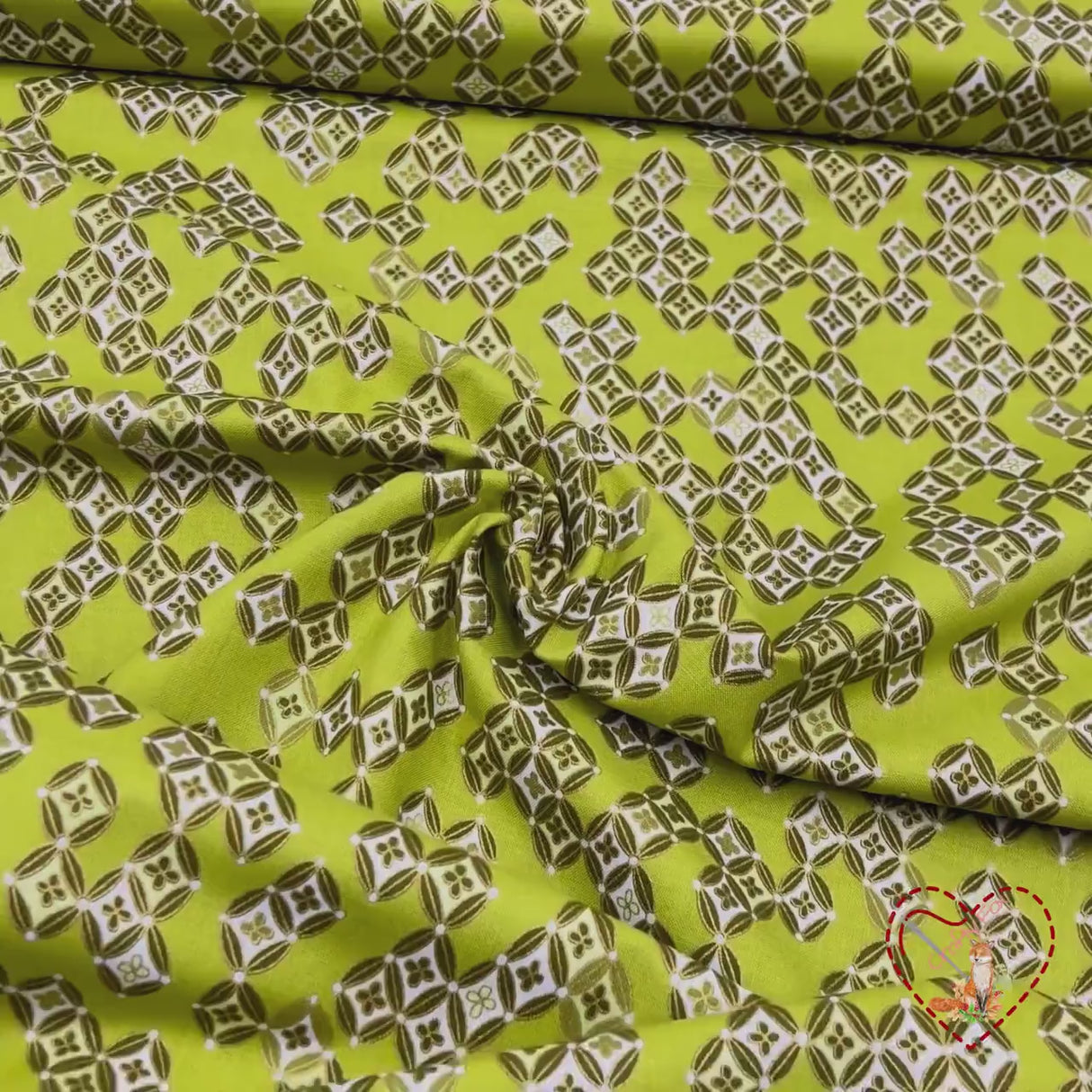 Sakura Japanese Geisha Fabric - Lime Green Diamonds | Benartex BT6277.44