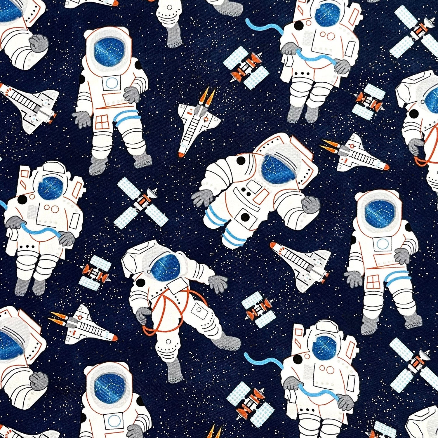 Astronauts floating in space fabric, Space, Moon Blast Off Starstruck men Navy by Timeless Treasures (Cotton Fabric)