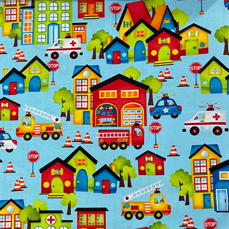 Be My Hero, Cotton Quilting Novelty fabric Buildings, Henry Glass HG1019.11