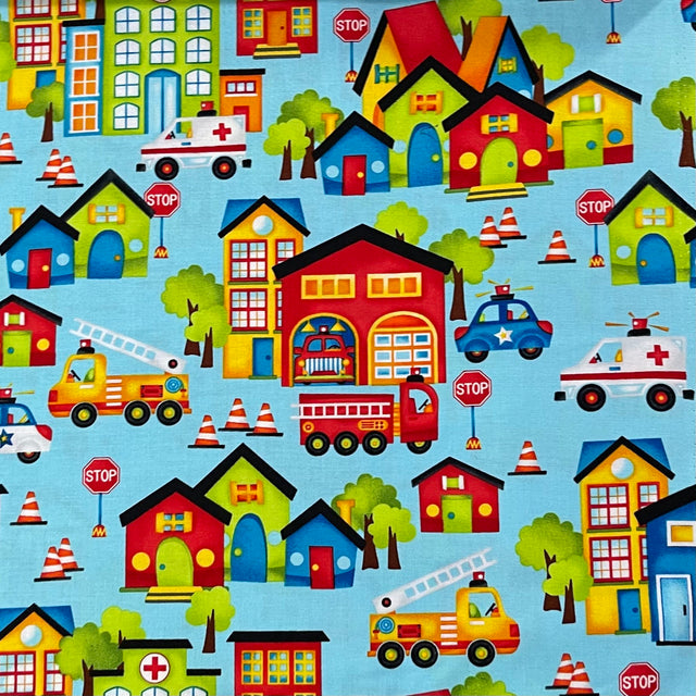 Be My Hero, Cotton Quilting Novelty fabric Buildings, Henry Glass HG1019.11