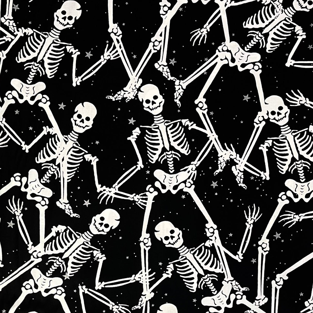 Skeleton fabric Black White Silver metallic Halloween fabric Gothic Glam Fabric Benartex BT-CM4938 Black