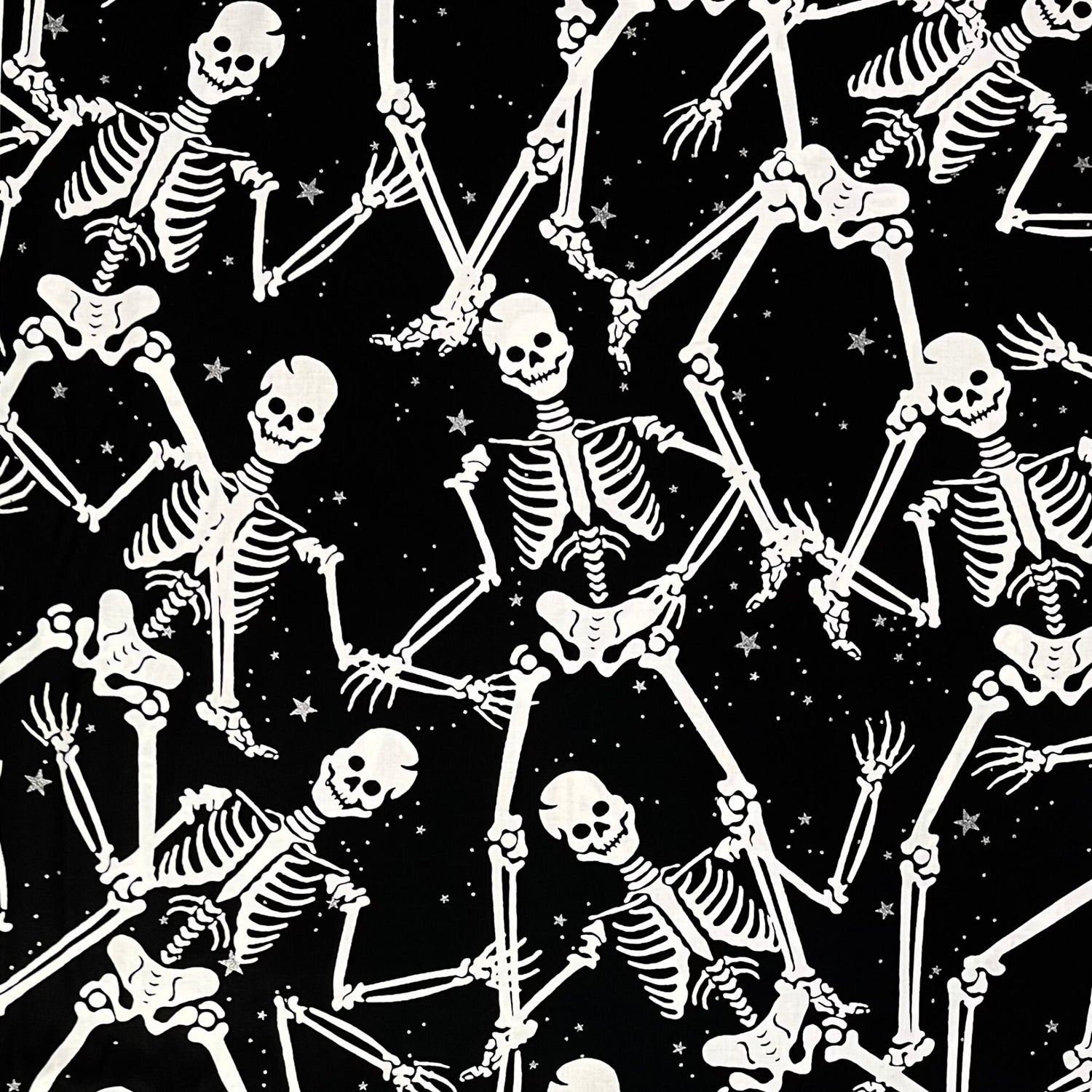Skeleton fabric Black White Silver metallic Halloween fabric Gothic Glam Fabric Benartex BT-CM4938 Black