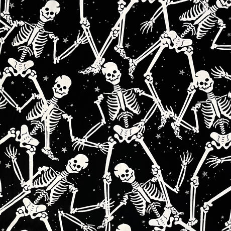 Skeleton fabric Black White Silver metallic Halloween fabric Gothic Glam Fabric Benartex BT-CM4938 Black