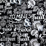 Word fabric Black Silver White fabric Halloween Silver Metallic Henry Glass Fabric