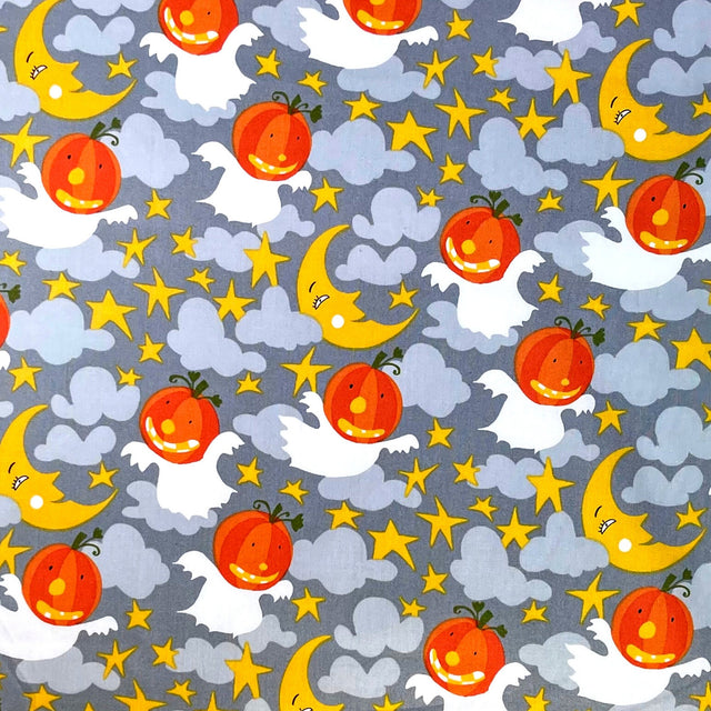 Halloween Vampire fabric, Moon, Stars, Orange Pumpkins, Free Spirit Fabric Cotton Quilting fabric FS-DW104.0SPOO