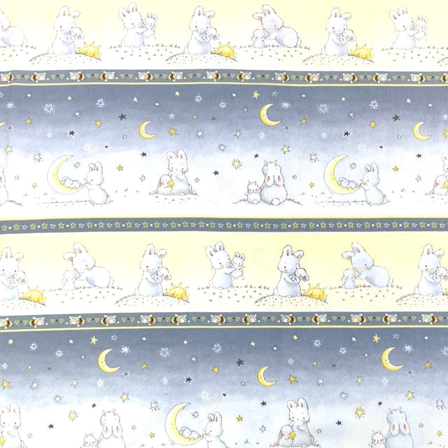 Bunnies Little Star Border FLANNEL Fabric CF-6462.Grey
