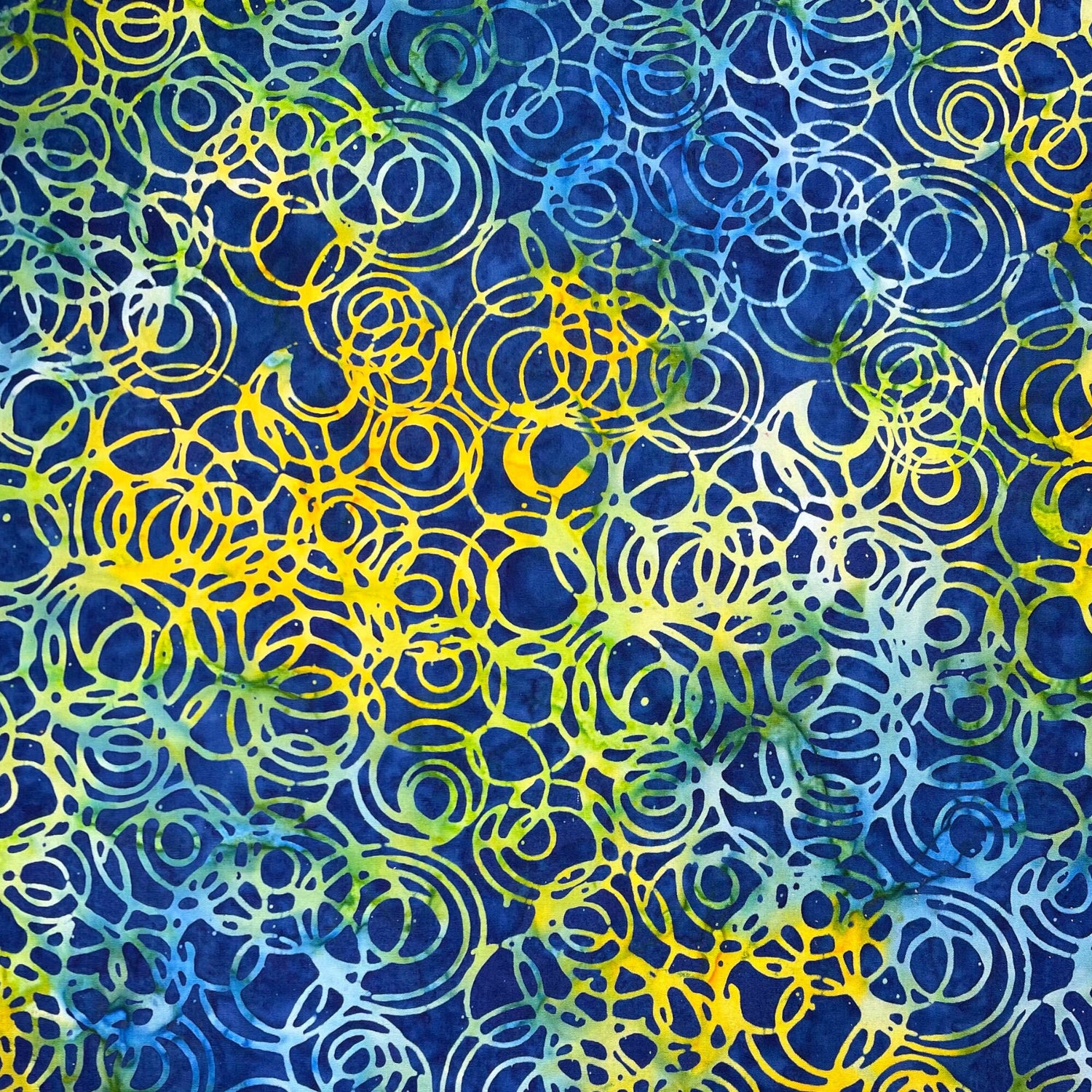 Batik Fabric Blue Yellow Gemstones Running Water Henry Glass 8650-79