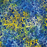 Batik Fabric Blue Yellow Gemstones Running Water Henry Glass 8650-79