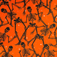 Skeleton fabric Orange Black fabric with Silver metallic Gothic Glam Fabric Benartex BT-CM4938 Orange
