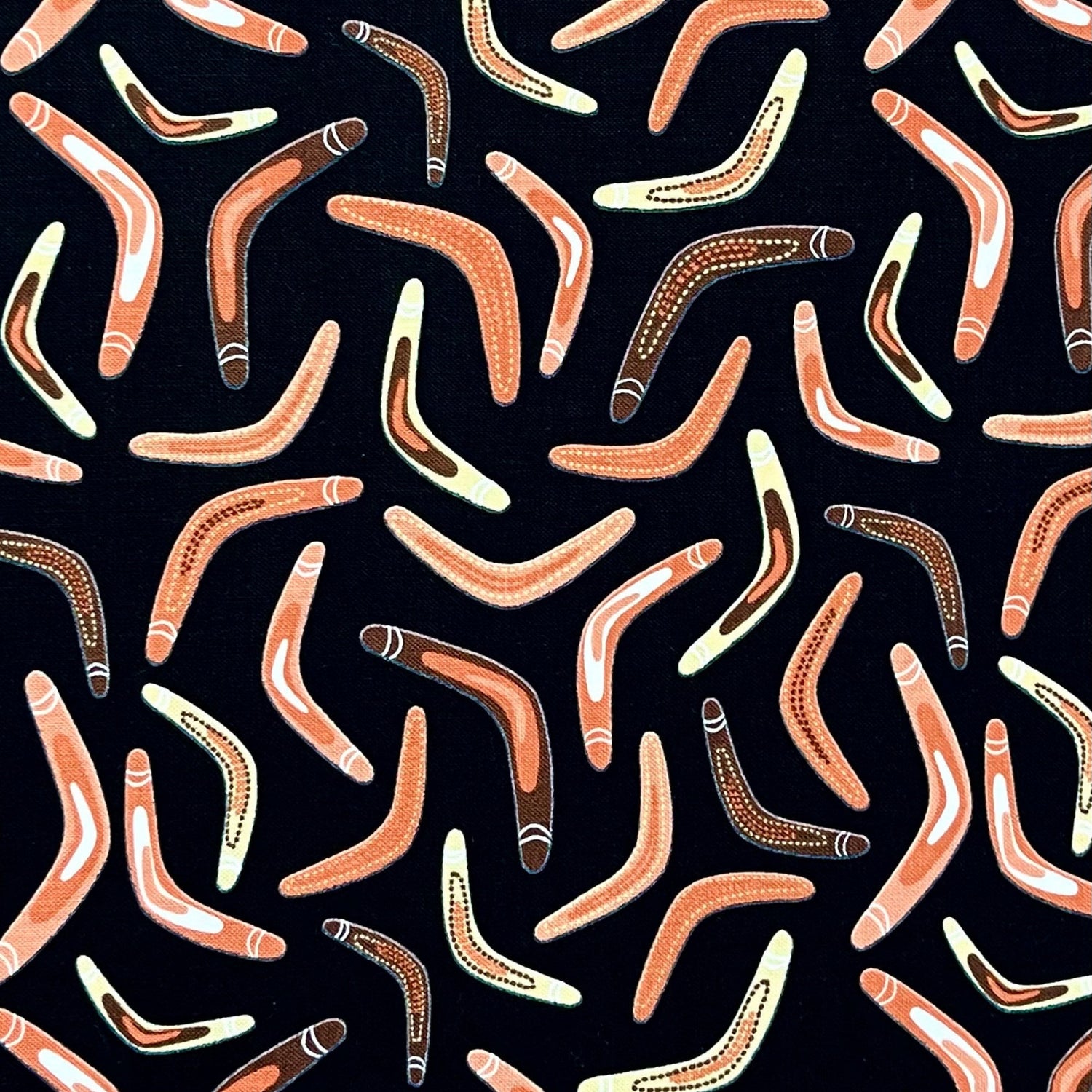 Australian Fabric Aboriginal Boomerang Brown Tan Craft Farbic - NX-11110-1