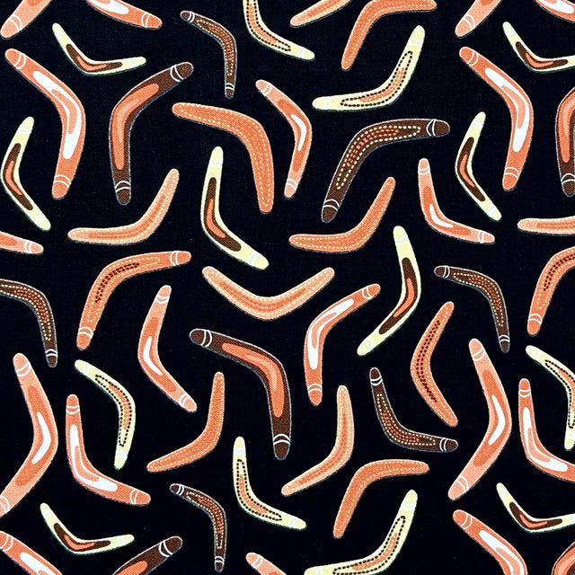 Australian Fabric Aboriginal Boomerang Brown Tan Craft Farbic - NX-11110-1