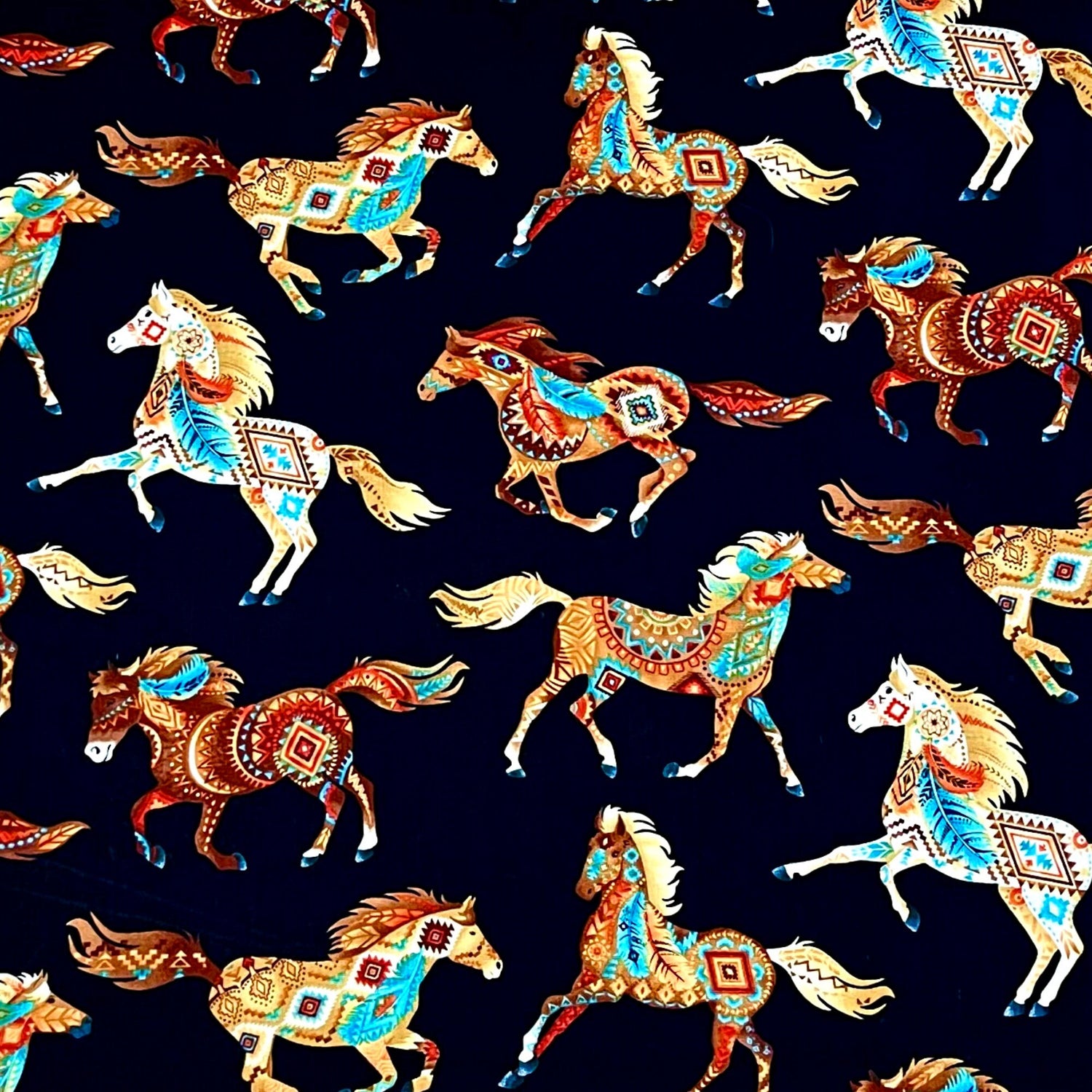Horses SouthWest Fabrics Desert Dream Black Cotton Quilting fabric Timeless Treasures C5036-Black