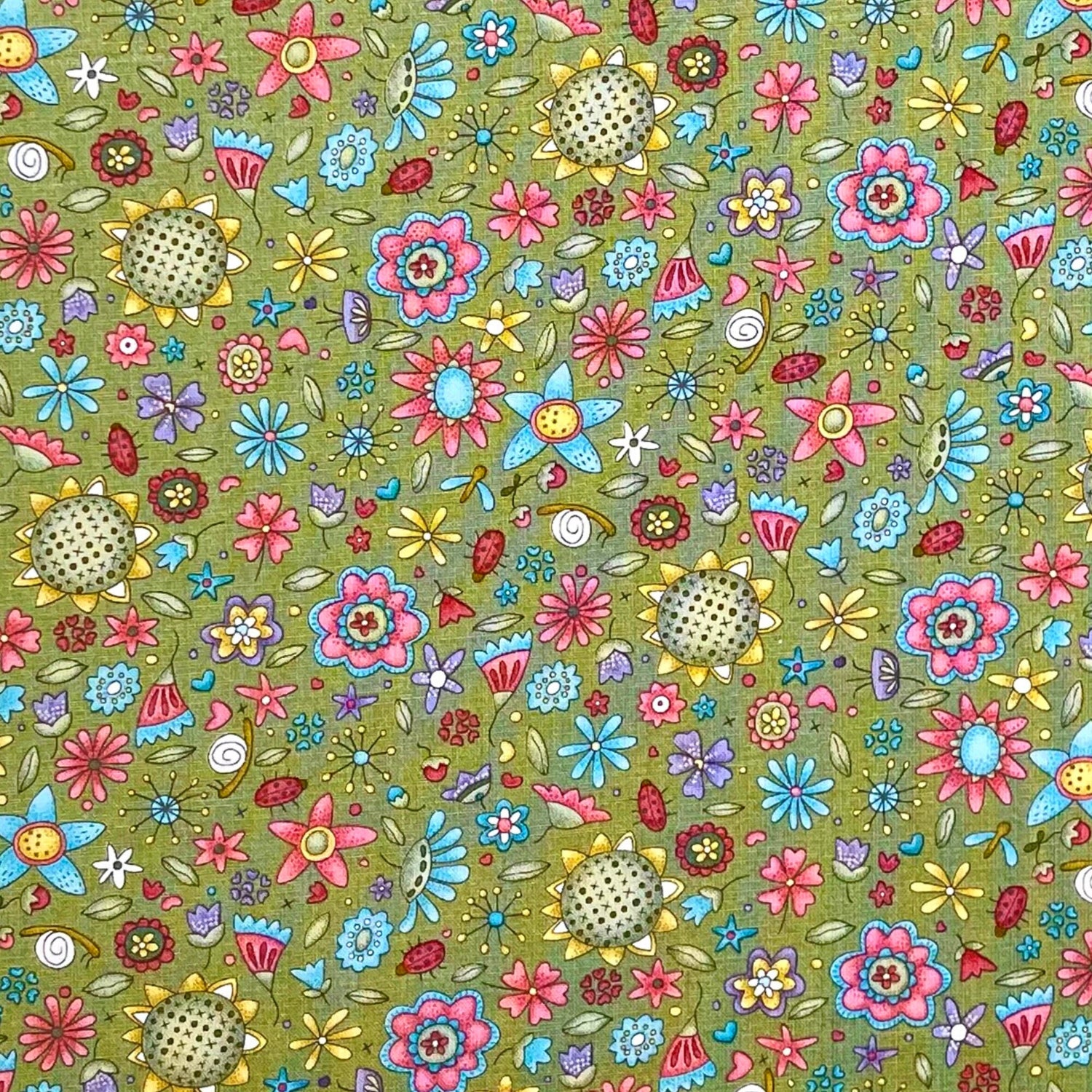 Floral fabric Garden Whimsy Green fabric Anni Downs HG8673-66