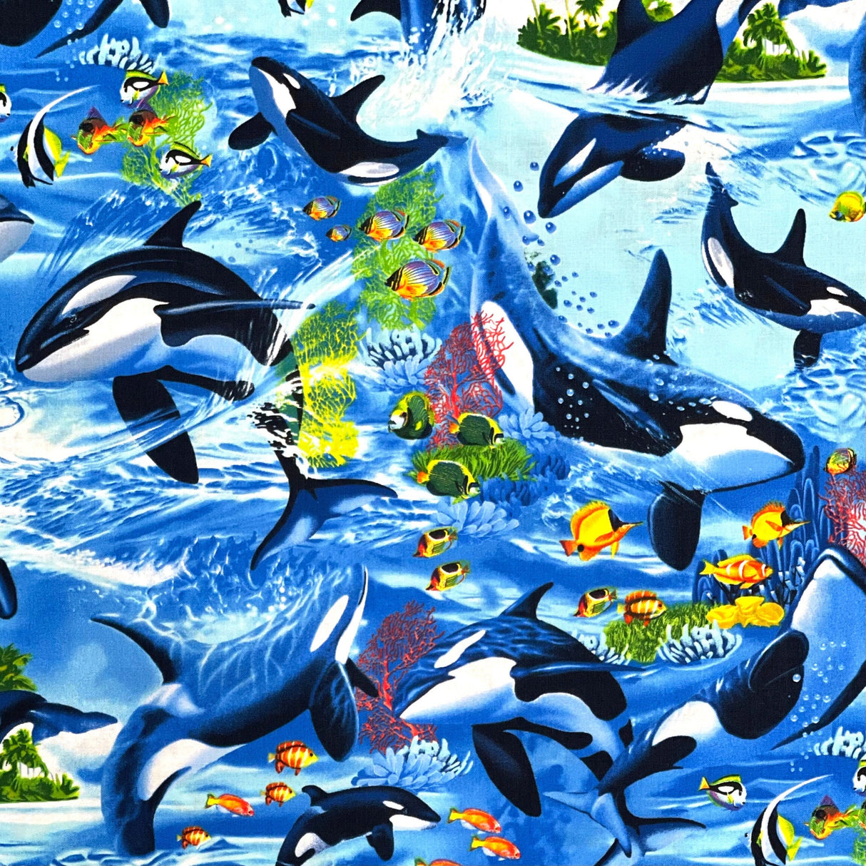 Sea Life Vacation Fish & Whale Fabric – Timeless Treasures C6152