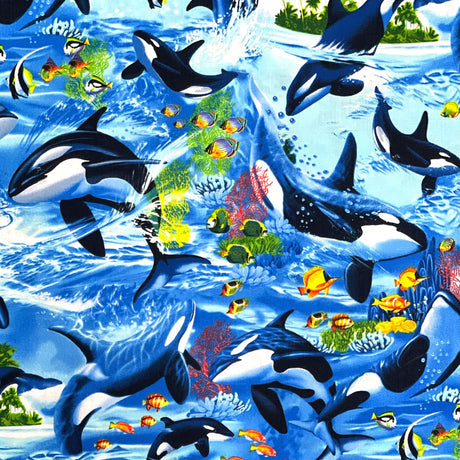 Sea Life Vacation Fish & Whale Fabric – Timeless Treasures C6152