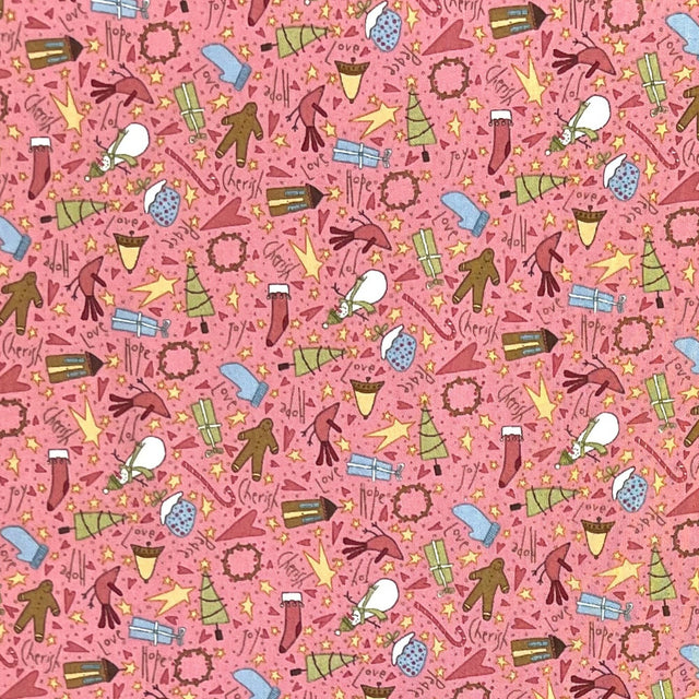 Under the Mistletoe, Christmas Cotton Quilting fabric, Toss Soft Red Henry Glass HG8330.22