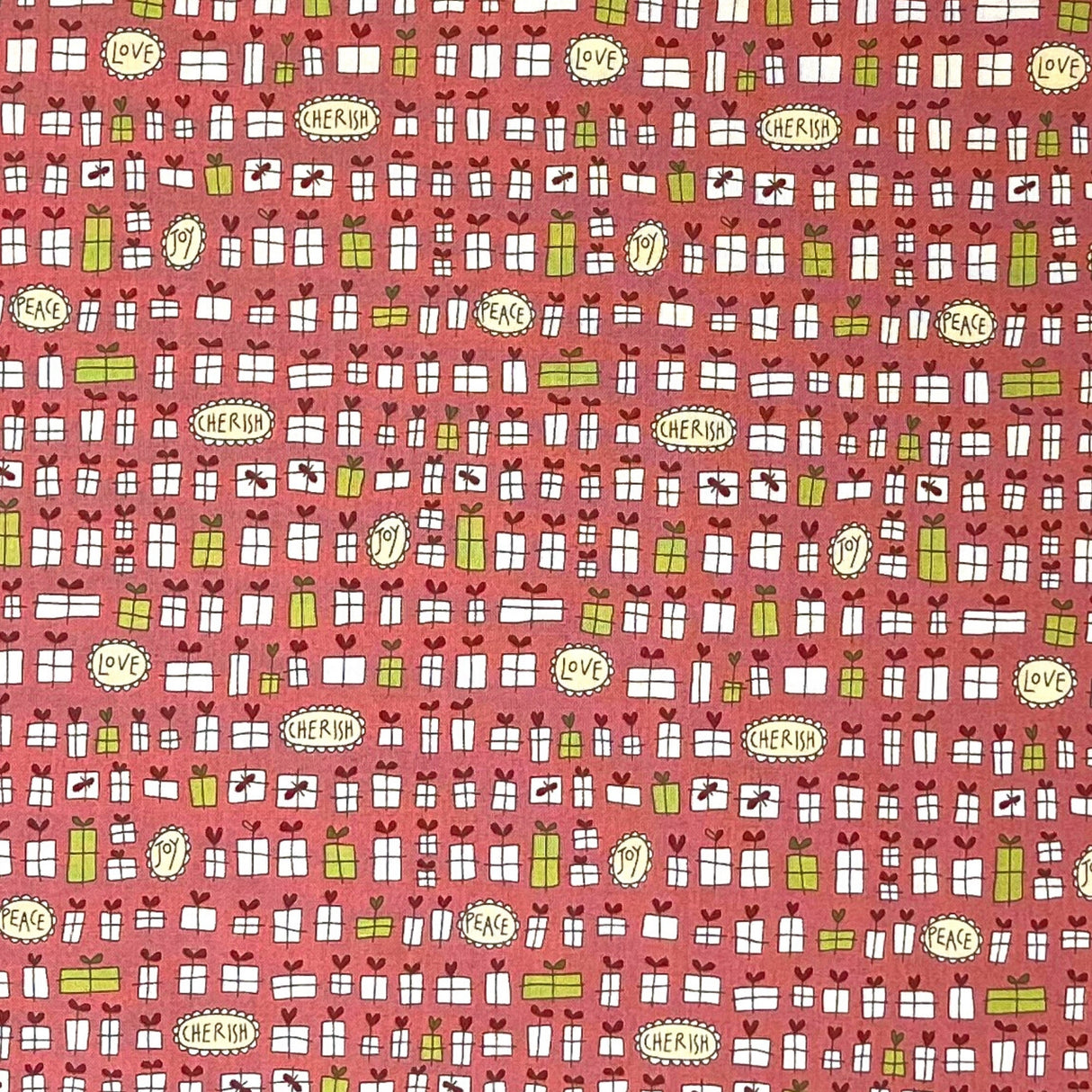 Gift fabric Under the Mistletoe Presents Soft Red Christmas fabric Henry Glass