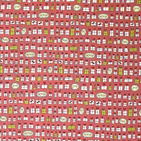 Gift fabric Under the Mistletoe Presents Soft Red Christmas fabric Henry Glass
