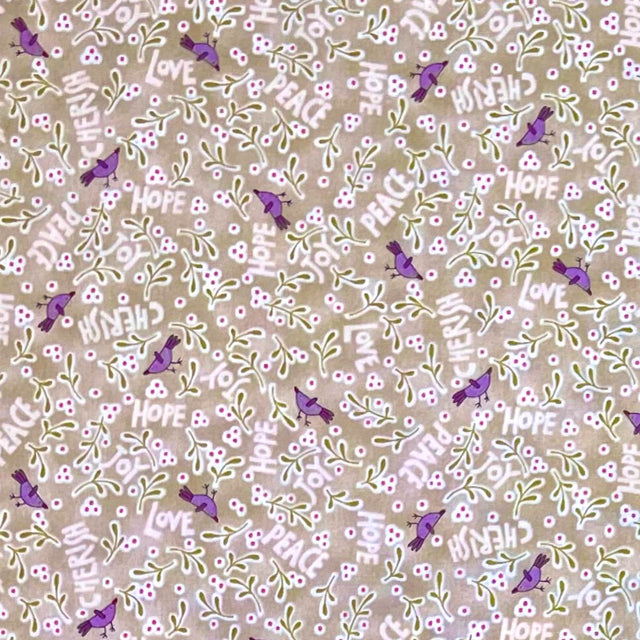 Under the Mistletoe, Christmas Cotton Quilting fabric, Words, Cream Henry Glass HG8335.34